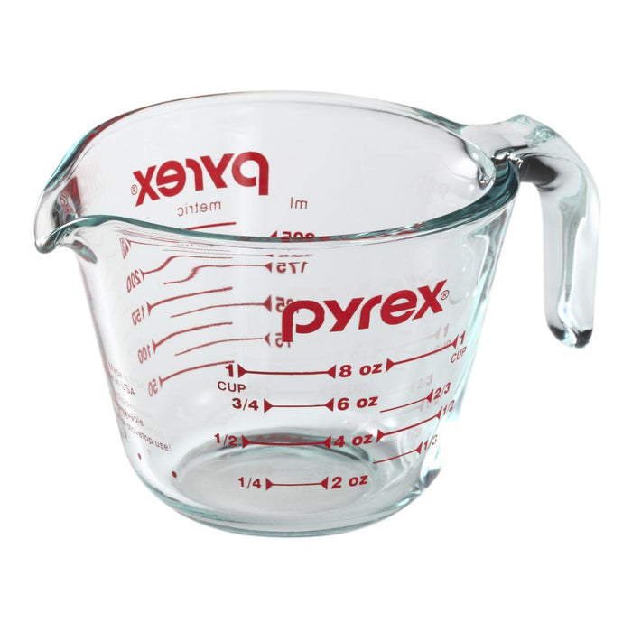 0Pyrex Prepware 250mL Medidor Cup- Red Graphics- Clear