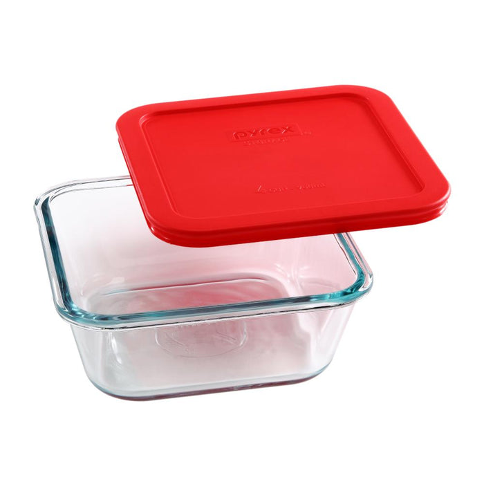 0Pyrex Storage Plus 4-cup Cuadrado c/tapa de plastico rojo