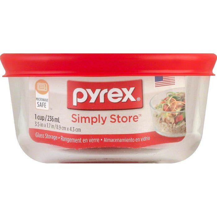 0Pyrex Storage Plus 1-cup Redondo- c/tapa plastico rojo