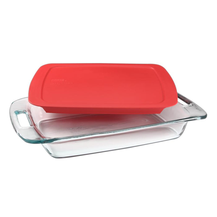 0Pyrex Easy Grab 2.85L Oblong Baking Dish c/Tapa plastico Rojo